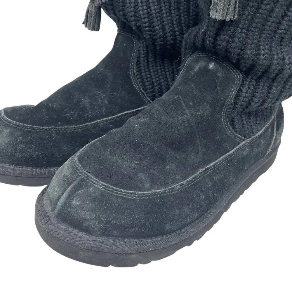UGG Suburb Black Crochet and Suede Boots Size 6